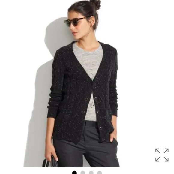 MADEWELL Diamonstitch Cardigan Cable Knit Black Wool Blend XS - Picture 1 of 7
